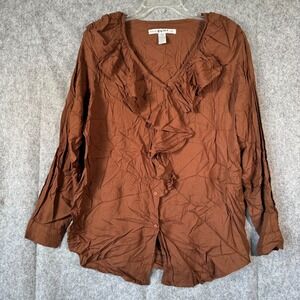 Vintage Y2K Kikomo Ruffle Collar Boho Fairy Top Womens Size 20W Brown Cottage